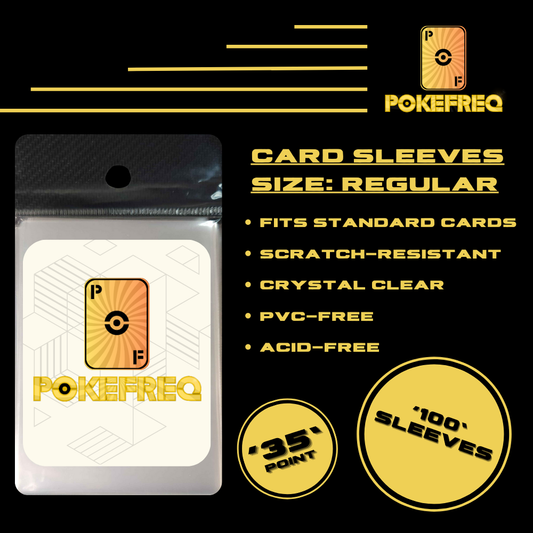 Pokefreq 100-pack clear card sleeves for Pokémon TCG. Perfect for protecting rare and valuable Pokémon cards.