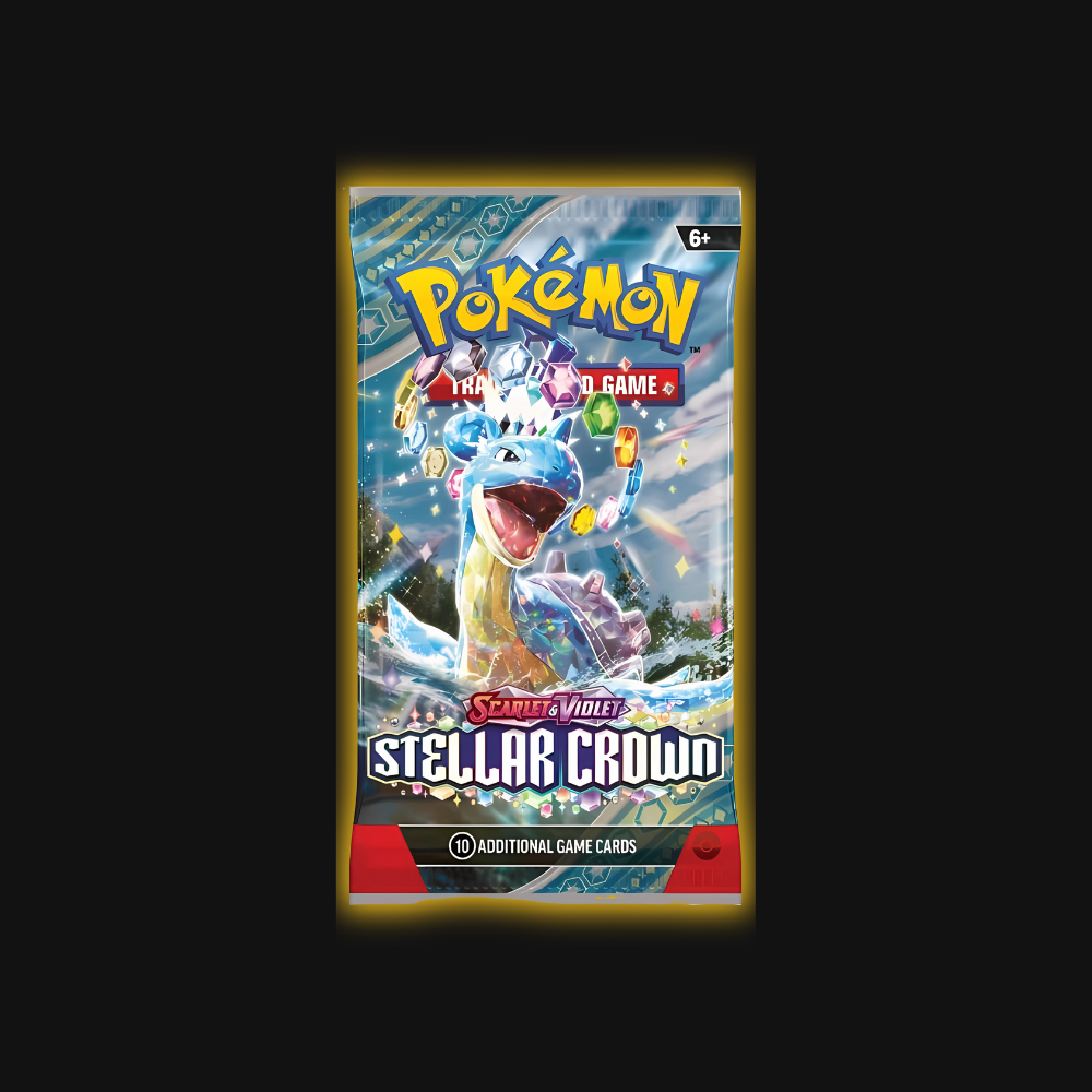 One sealed Pokémon Stellar Crown booster pack (English). Hunt for Special Illustration Rares and powerful Pokémon!